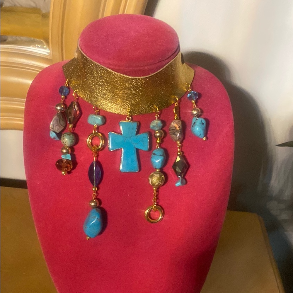 Gold and Turquoise Statement Necklace